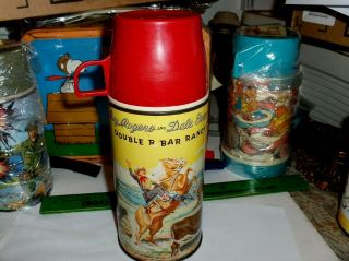 Roy Rogers`1955`double R Bar Ranch,  Holtemp,  Metal Lunchbox - Thermos - To Us