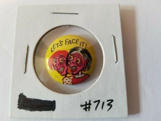 Vtg Let’s Face It Zombie Monster Green Duck Novelty Tin Litho Pinback Button 60s