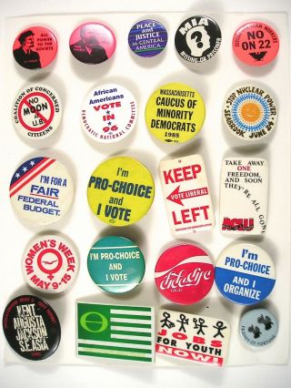 21 Different Cause Buttons,  Women’s Issues,  Farm Workers,  African American,  Nucl