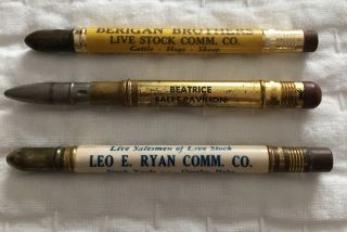 3 Old Advertising Bullet Pencils - Livestock Stockyards Beatrice Omaha Nebraska