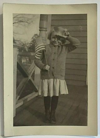 Girl Saluting American Flag Photo 1919 Antique Wwi Patriotic 4th July Memorial