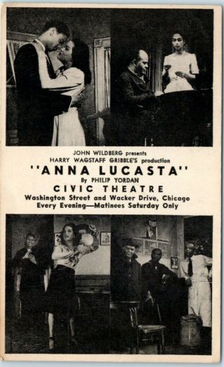 Vintage Chicago Advertising Postcard " Anna Lucasta " Play At Civic Theatre 1940s