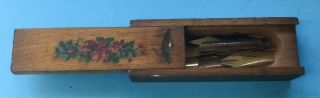 Antique Wooden Box For Pen Nibs,  Sliding Top,  Desk Writing Accessory,  Nibs