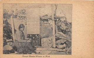 F65/ Native American Indian Postcard C1910 Navajo Blanket Weaver Woman 11