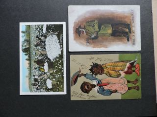 X3 Black Americana Postcards Early 1900s 2 With Stamps Racist Scarce