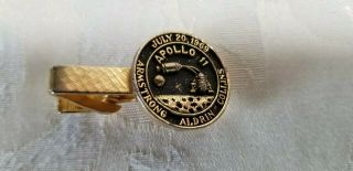 Vtg Apollo 11 Gold Tone.  Armstrong.  Collins.  Aldrin.  Tie Clasp Clip Bar
