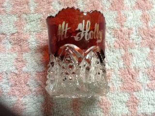 Mt.  Holly N.  J.  Fair 1912 Souvenier Glass Toothpick Holder Antique Cut To Clear