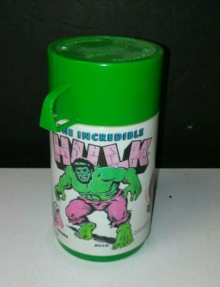 Vintage Plastic Thermos Only The Incredible Hulk Aladdin 1978 Marvel Comics