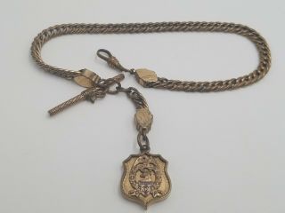 Antique Aof Ancient Order Of Foresters Early Watch Fob Chain Stag Deer & Eagle