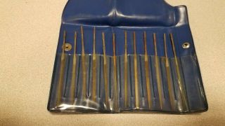 Vintage Heller 12 - Piece 4 " Swiss Pattern Needle Files And Case - Made In Usa