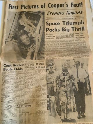 Gordon Cooper - Mercury Space Flight - 1963 San Diego Evening Tribune Newspaper
