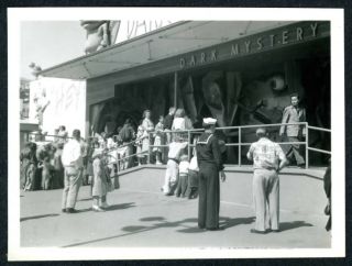 C.  1950s San Francisco Playland Amusement Park Crowd@dark Mystery Ride 3x4 " Photo