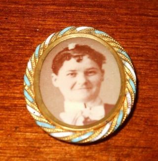 Antique Tintype Photo In Small Quarter Size Broach Pin Gone