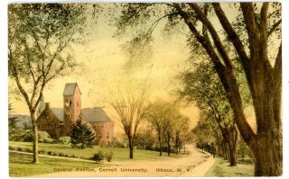 Ithaca Ny - Central Avenue At Cornell University - Hand Colored Postcard