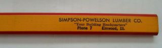 Vintage Simpson - Powelson Lumber Co Elmwood,  Ill Old Carpenter Pencil