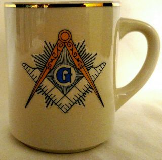 22k Gold Trim Freemason Freemasonry Masonic Logo Vintage Coffee Mug Cup