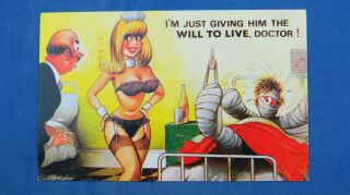 Risque Bamforth Comic Postcard 1969 Big Boobs Nylons Stockings Panties Nurse