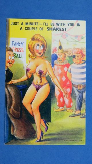 Risque Bamforth Comic Postcard 1960s Big Boobs Tassels Dancer Fancy Dress Ball