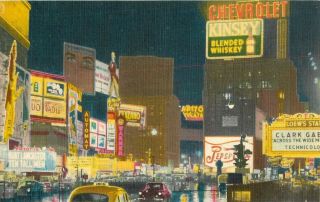 C1940s Times Square At Night,  Clark Gable Movie Marquee,  York Postcard
