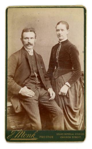 Husband & Wife On Cdv By J Monk Of Preston With Photographic Studio On Reverse