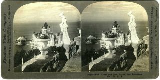 1900s San Francisco Victorian Cliff House From Sutro Heights W/statue Stereoview