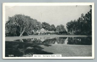 Lake Park Huntington Beach California Rppc Orange County Vintage Photo 1948
