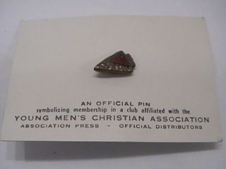 Vintage Ymca Arrowhead " Indian Guides " Lapel Pin Enamel Red Triangle Nos