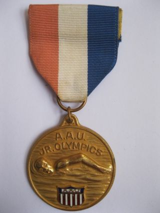 Vintage Aau Amateur Athletic Union Junior Olympics Golden Swimming Medal Ribbon