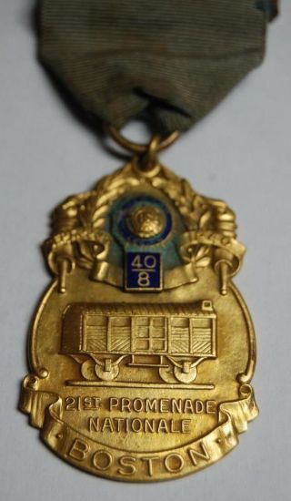 Antique 1940 U.  S.  American Legion Boston Ma.  Pin Medal Pinback Train