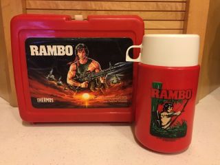Vintage 1985 Anabasis Investments Rambo Plastic Lunch Box - Thermos Sly Stallone