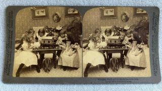Antique Underwood Stereoview Card Featuring Children Playing With Noah 