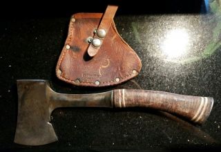 Vintage Estwing 14a Stacked Leather Handle Hatchet & Estwing Leather Sheath