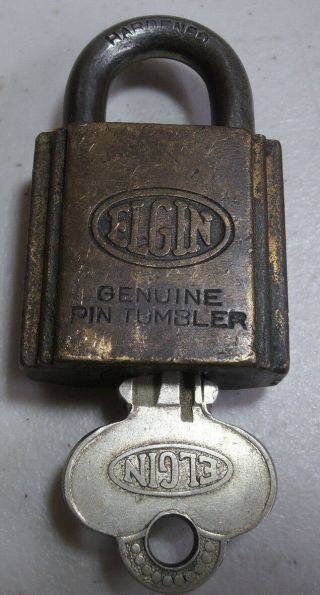 Vintage Elgin Brass Padlock With Key Matching Numbers
