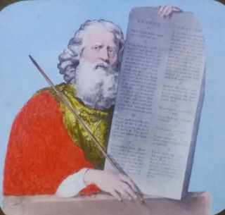 Moses And The Tablets Of Stone Ten Commandments Magic Lantern Glass Art Slide