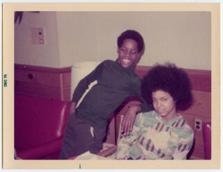 1975 Happy Brother & Sister Black African American Hair Vintage Snapshot Photo