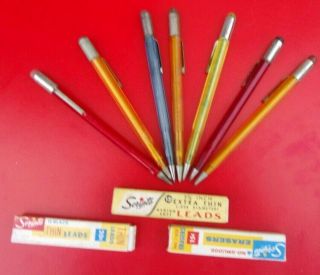 7 Vintage Scripto Spiral Mechanical Pencils With 3 Boxes Of Lead