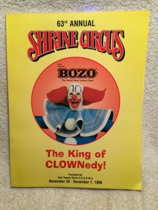 Bozo The Clown On Cover Of 1996 Shrine Circus Program Evansville In 63rd Annual