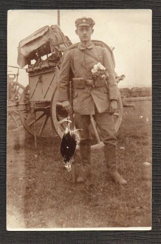 Soldier With Flowers In His Belt Vintage Real Photo Postcard Rppc