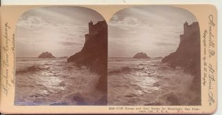 Cliff House & Seal Rocks by Moonlight San Francisco CA Keystone Stereoview 1901 2