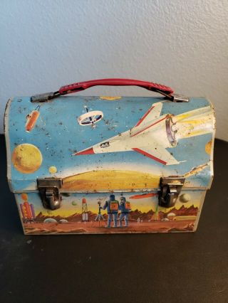 Vintage 1960 Thermos Astronaut Space Satellite Metal Dome Lunchbox