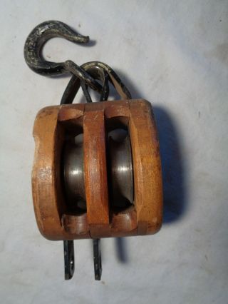 Antique WOOD FRAME BARN PULLEY,  new/old stock Farm tool 4