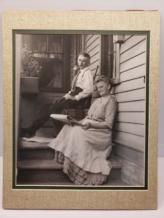 Antique Picture Of Man And Woman Sitting On Porch Black And White Farmer Matted