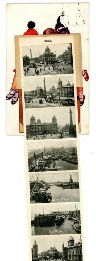 Hull East Yorkshire England - Foldout Multiview Of City - Postcard Racist Black Doll