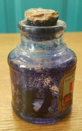 Vintage Empty Carter ' s Blu - Rex Fountain Pen Ink Glass Bottle with Corked Lid 2