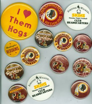 14 Vtg 1980s - 90s Washington Redskins Nfl Football Pinback Buttons Love Them Hogs