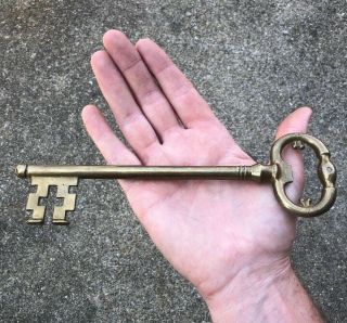 Vintage 70’s Large Solid Brass “indiana County Commisionor” Skeleton Key 8”1/2 L