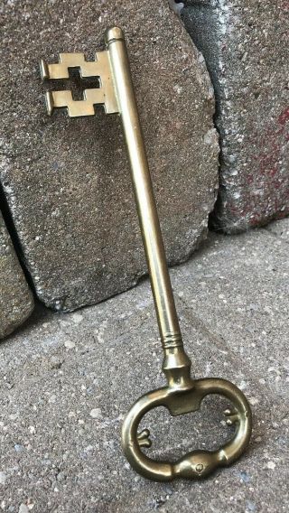 Vintage 70’s LARGE Solid Brass “Indiana County Commisionor” Skeleton Key 8”1/2 L 2