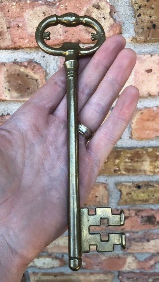 Vintage 70’s LARGE Solid Brass “Indiana County Commisionor” Skeleton Key 8”1/2 L 5