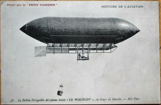 Airship French Aviation 1907 Postcard: Dirigible - Aeroplane Mixte,  Le Malecot
