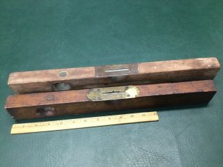 Two Antique Wood And Brass Levels Bedortha Bros.  18 " & Stanley 16 - 3/4 "